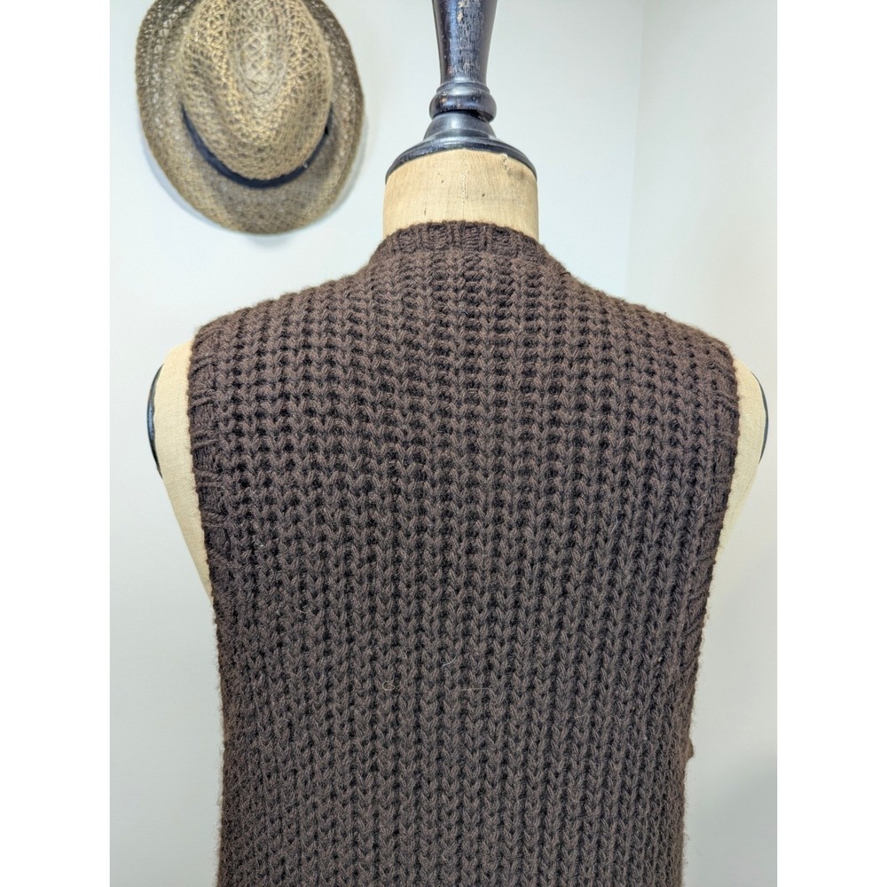 Ralph Lauren Purple Label Sleeveless Long Chunky Knit Cardigan Vest Brown M/L - Picture 6 of 13